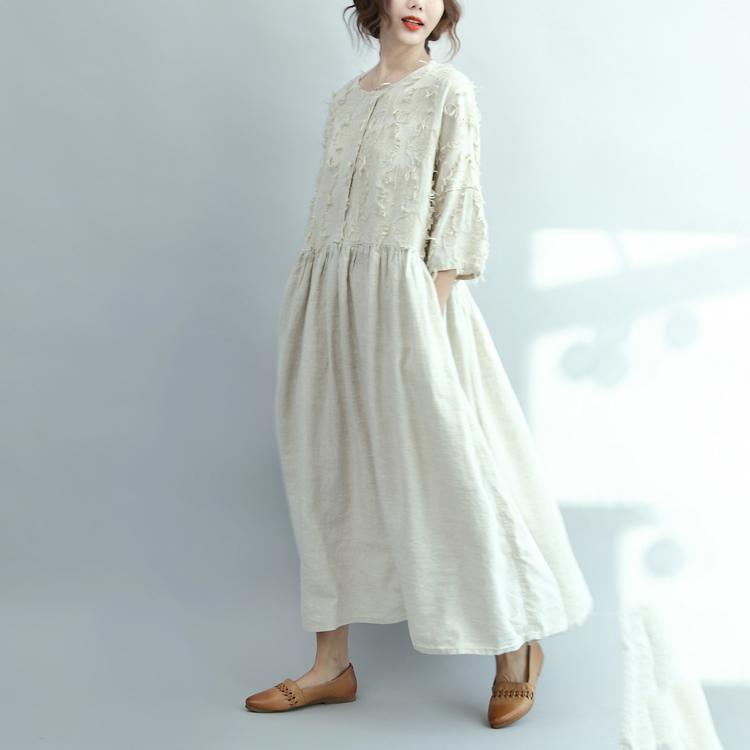 2021 white linen dresses oversize casual long linen maxi dress traveling dresses - Omychic