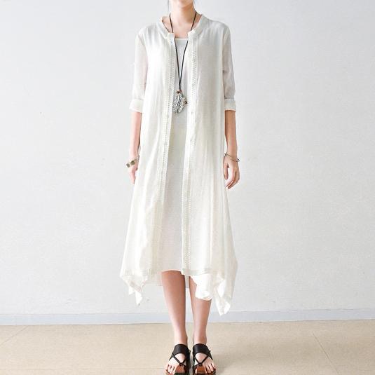 2017 white summer silk maxi dress plus size linen caftans bracelet sleeved casual sundress - Omychic