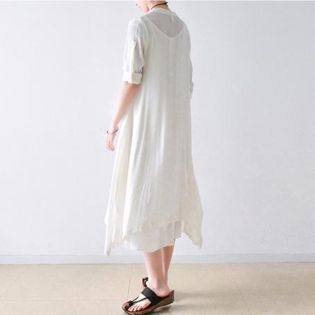 2017 white summer silk maxi dress plus size linen caftans bracelet sleeved casual sundress - Omychic