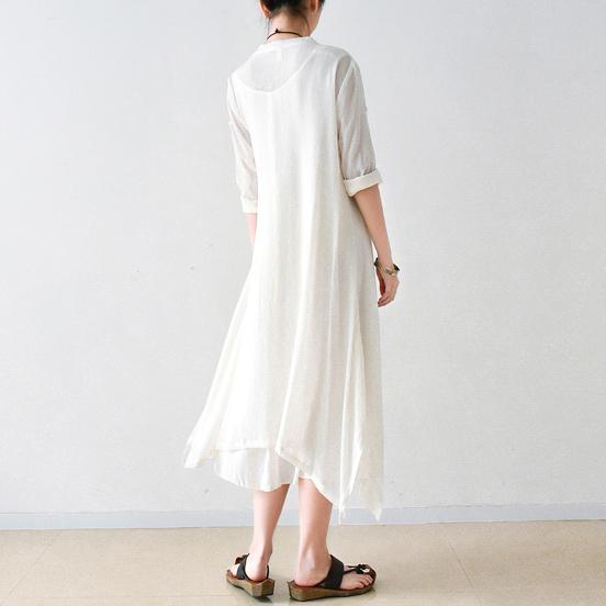 2017 white summer silk maxi dress plus size linen caftans bracelet sleeved casual sundress - Omychic