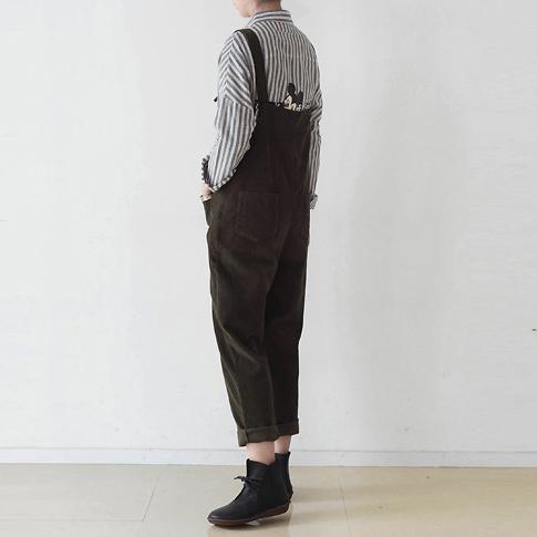 2017 winter Tea green corduroy jumpsuits plus size warm  pants - Omychic
