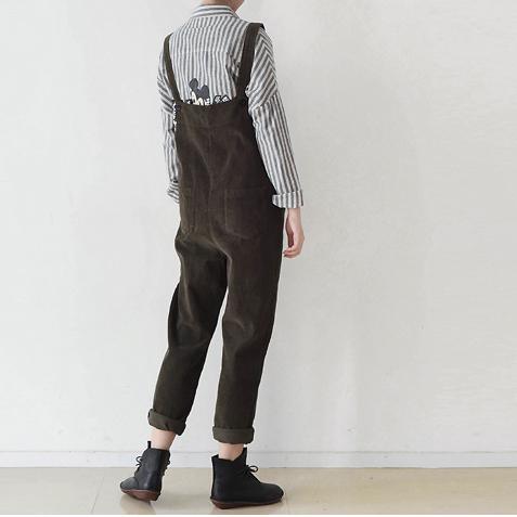 2017 winter Tea green corduroy jumpsuits plus size warm  pants - Omychic