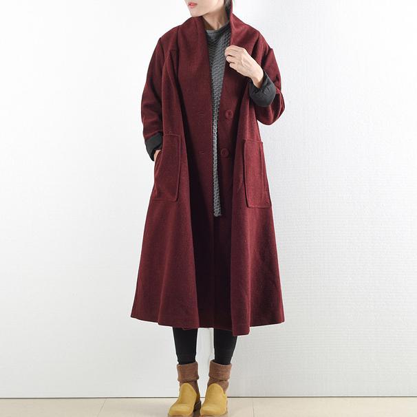 2017 winter burgundy woolen coats plus size vintage trench coat - Omychic