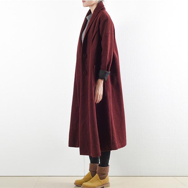 2017 winter burgundy woolen coats plus size vintage trench coat - Omychic