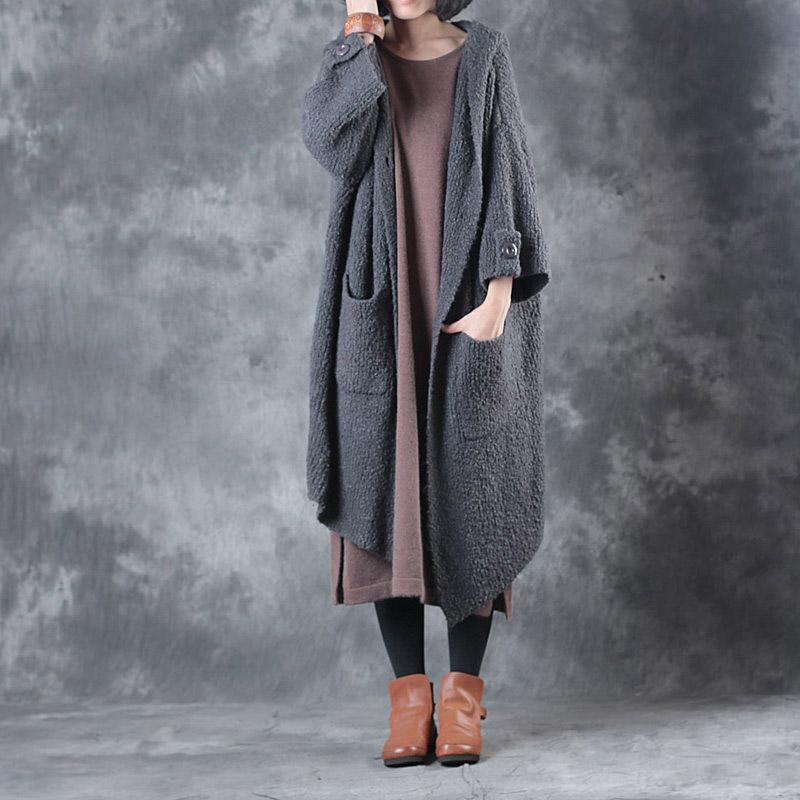 2017 winter gray sweater cardigans oversize thick knit trench coats - Omychic