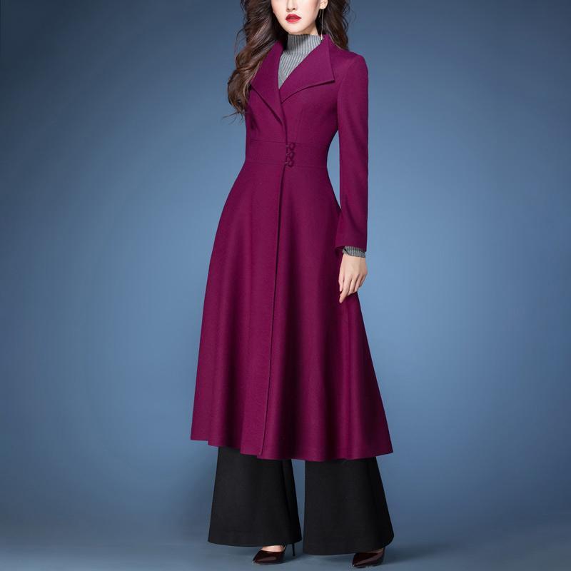 2017 winter purple elegant woolen blended coats slim fit vogue large hem trench coat - Omychic