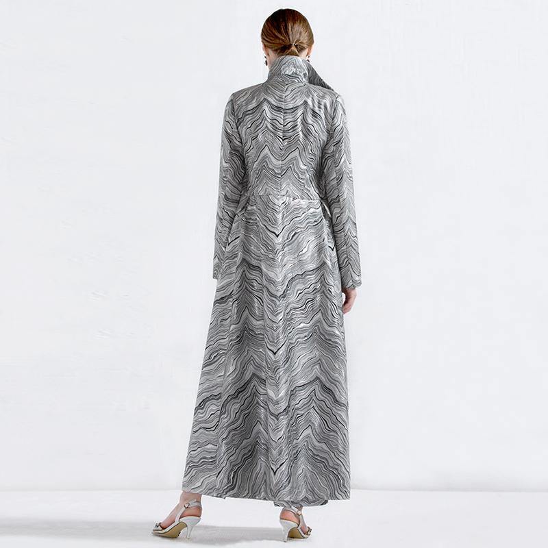 2017 women elegant cotton blended long coats striped lapel collar cozy warm trench coats - Omychic