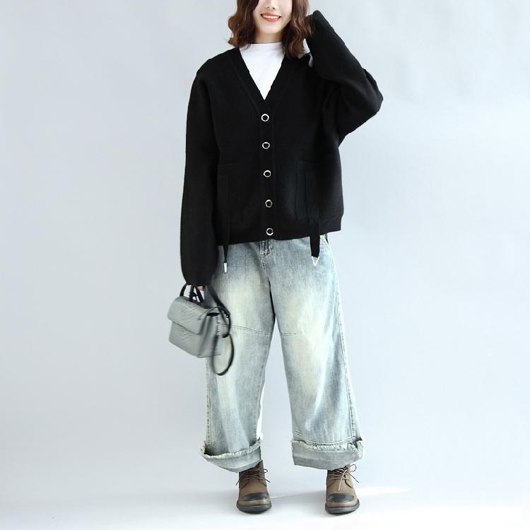 2021 Warm Black Batwing Knit Tops Oversize Casual Cotton Sweaters Coats Casual - Omychic