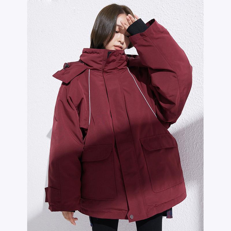 2018 New burgundy warm winter coat trendy plus size patchwork women parka drawstring overcoat - Omychic