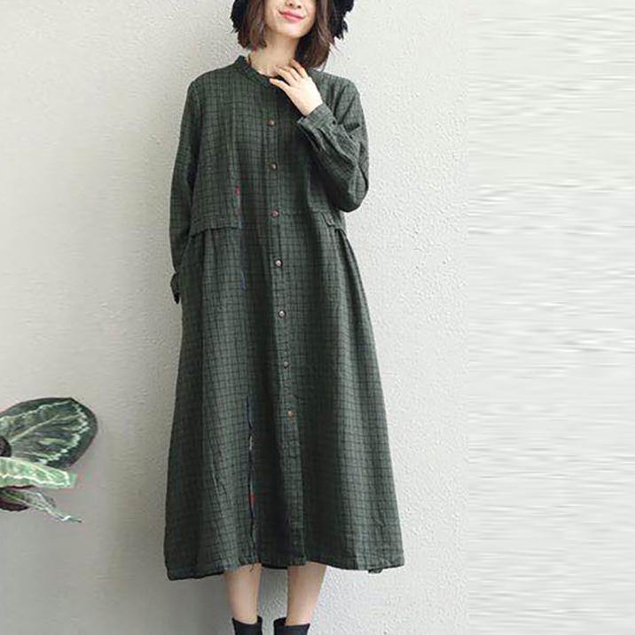2021 Army Green Shirt Dress Oversized Lapel Collar Casual Dresses New Stand Collar Shift Dress - Omychic