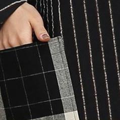 2021 Black Plaid Casual V Neck Patchwork Linen Dresses Vintage Pockets Large Hem Autumn Dress - Omychic