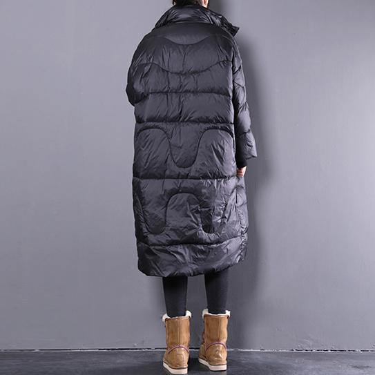 2018 black down coat casual stand collar down coat Elegant pockets zippered overcoat - Omychic