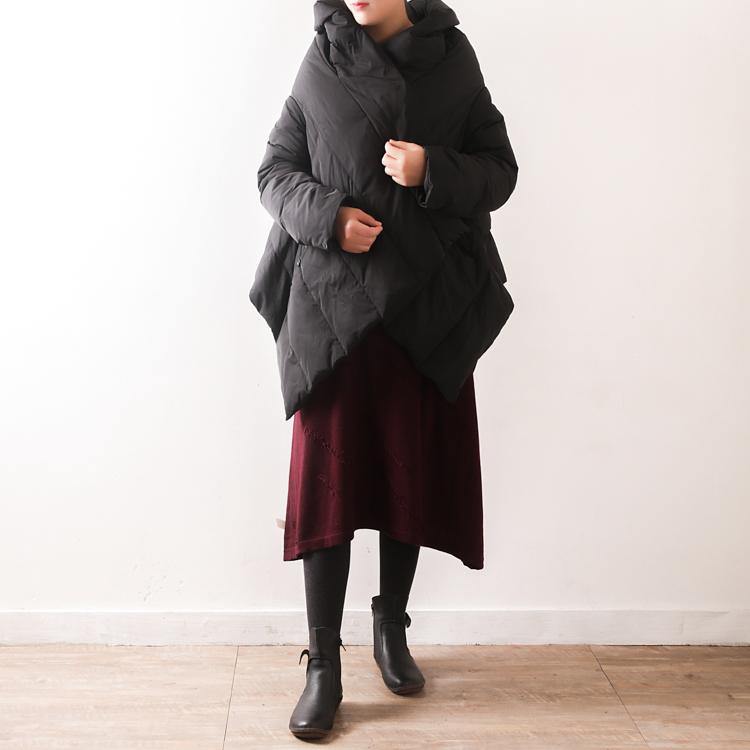 2018 black down coat plus size high neck thick down coat Warm asymmetric down coat - Omychic