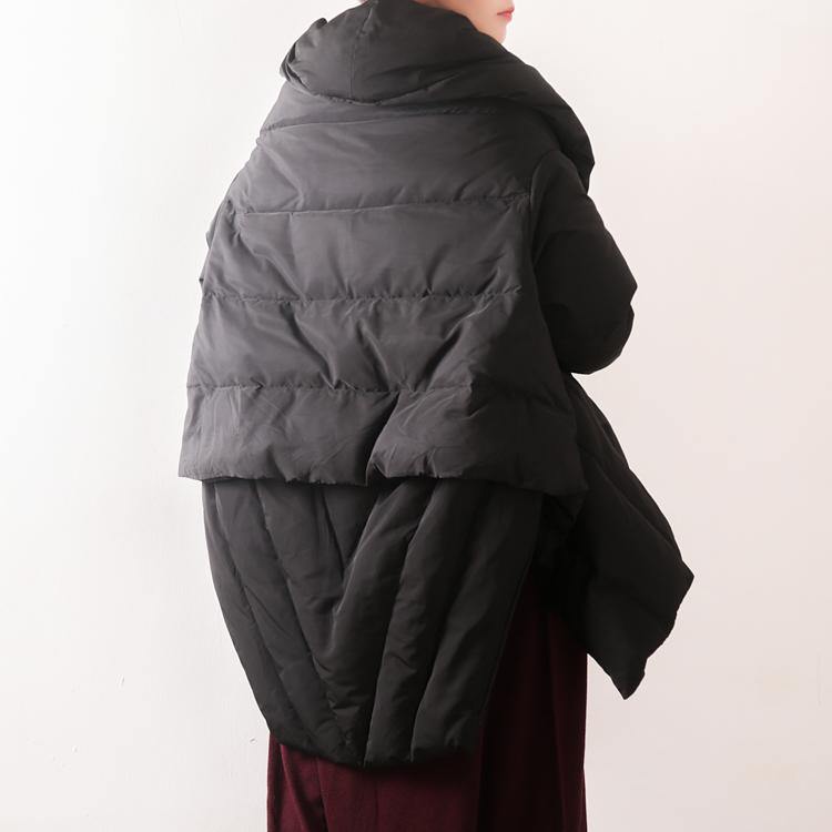 2018 black down coat plus size high neck thick down coat Warm asymmetric down coat - Omychic