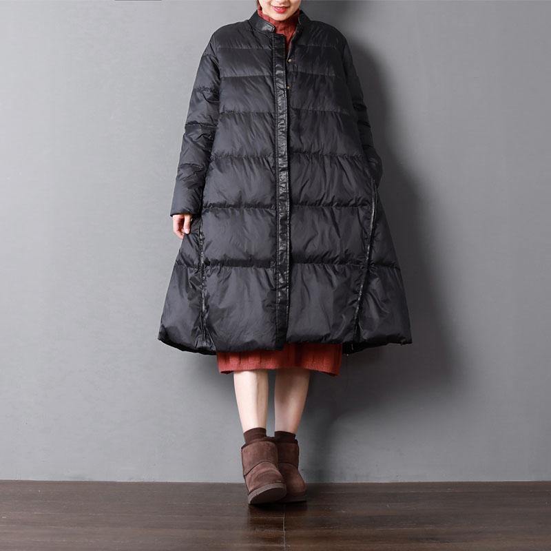 2018 black down coat winter oversize stand collar pockets large hem down coats - Omychic