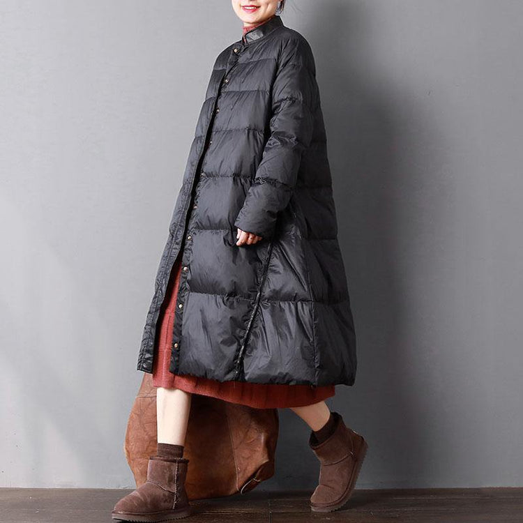 2018 black down coat winter oversize stand collar pockets large hem down coats - Omychic