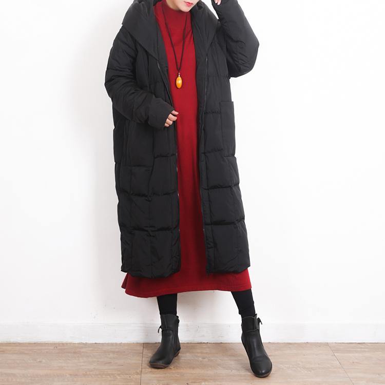 2018 black down overcoat oversized hooded zippered down overcoat Warm pockets baggy coats - Omychic