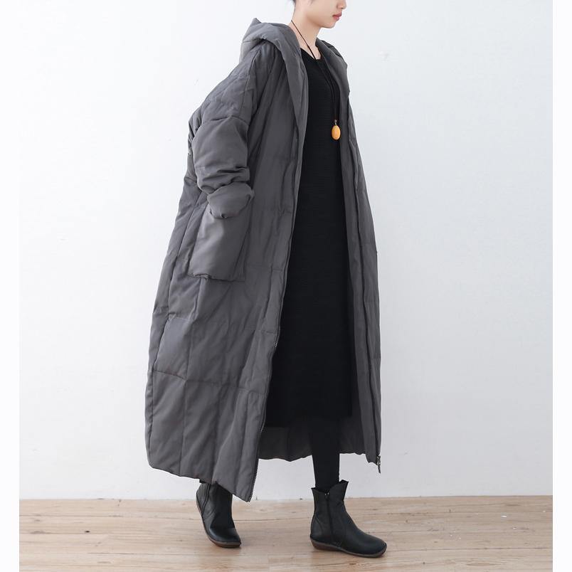 2018 black down overcoat oversized hooded zippered down overcoat Warm pockets baggy coats - Omychic