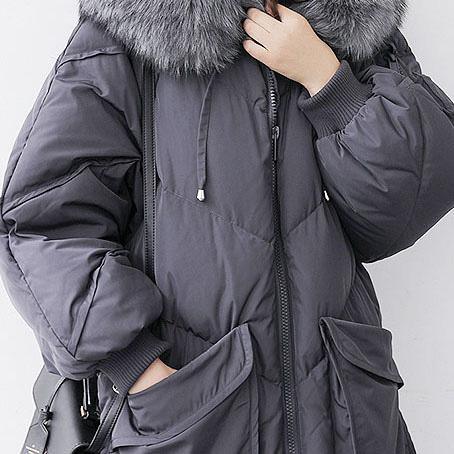 2018 black goose Down coat plus size hooded fur collar winter jacket zippered Jackets - Omychic