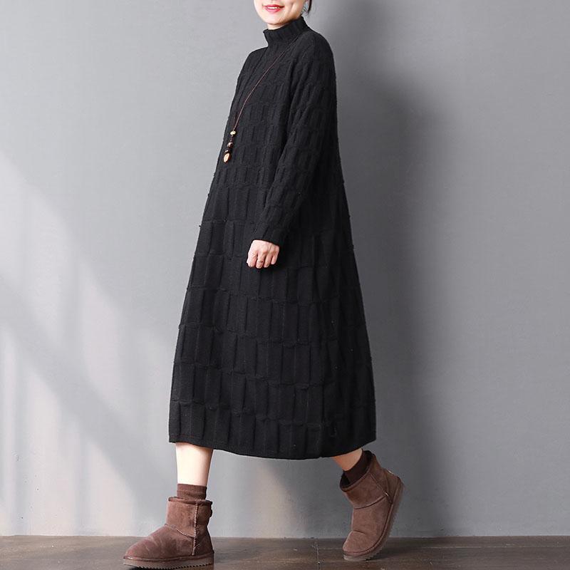 2018 black knit dresses oversize high neck winter dresses baggy long knit sweaters - Omychic