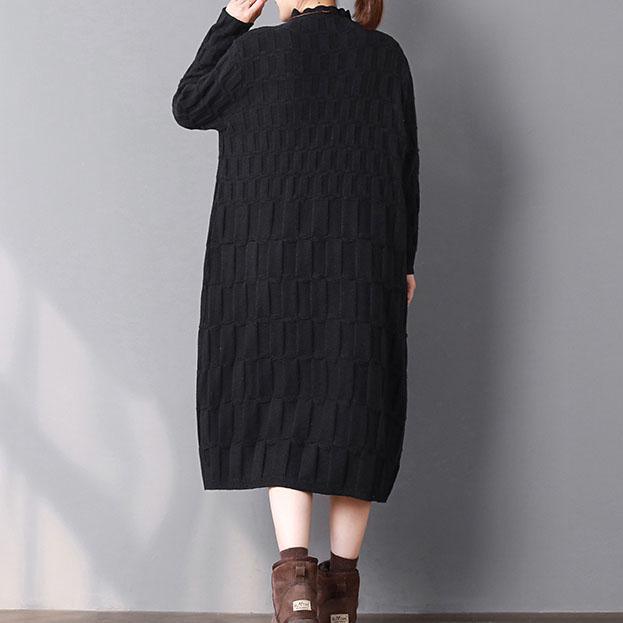 2018 black knit dresses oversize high neck winter dresses baggy long knit sweaters - Omychic