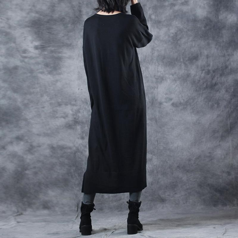 2018 black knit dresses oversize o neck long knit sweaters casual asymmetric pullover - Omychic