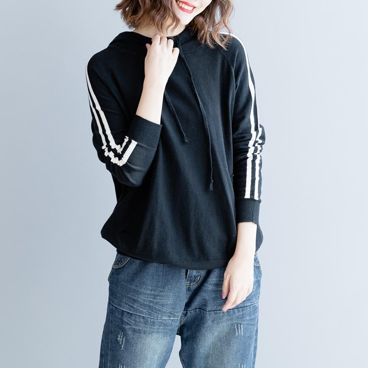 2018 black pure cotton blouse oversized traveling clothing Fine slim hooded cotton blouses - Omychic