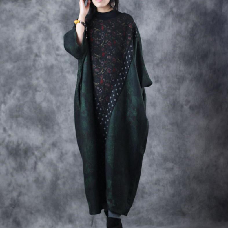 2018 blackish green knit dress Loose high neck sweater top quality patchwork pullover sweater - Omychic