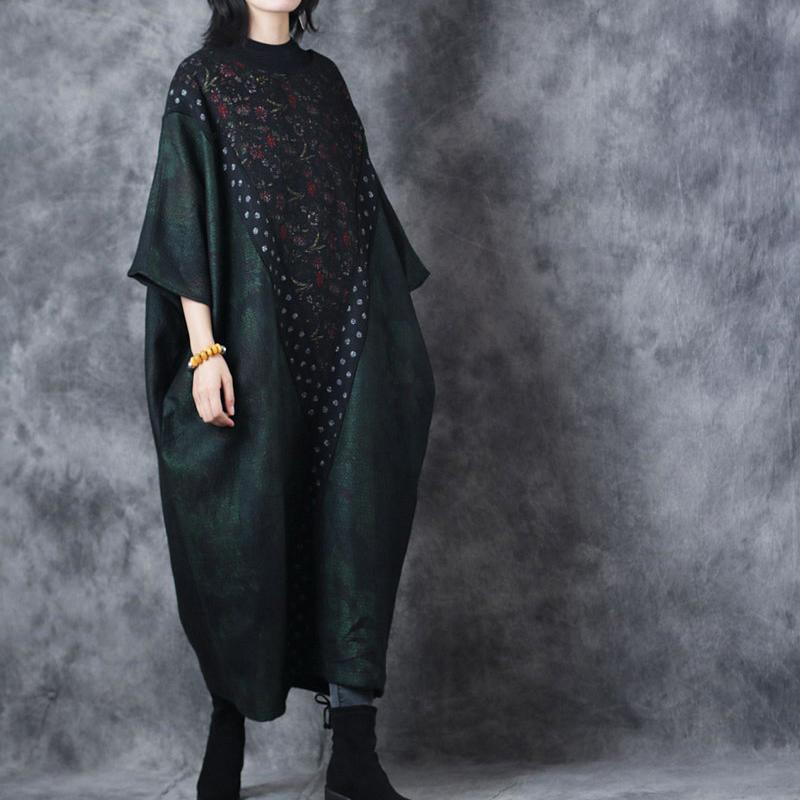 2018 blackish green knit dress Loose high neck sweater top quality patchwork pullover sweater - Omychic