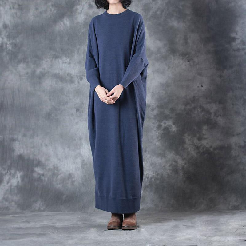 2018 blue sweater dress plus size clothing o neck pullover sweater boutique Batwing Sleeve winter dresses - Omychic