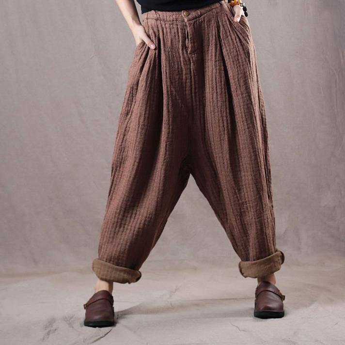 2018 brown autumn plus size linen pants casual women trousers - Omychic