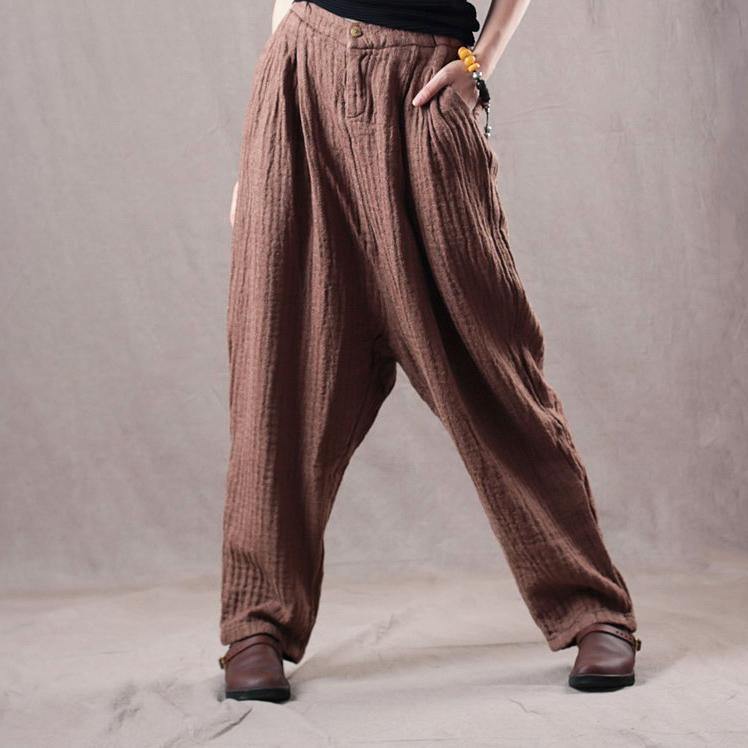 2018 brown autumn plus size linen pants casual women trousers - Omychic