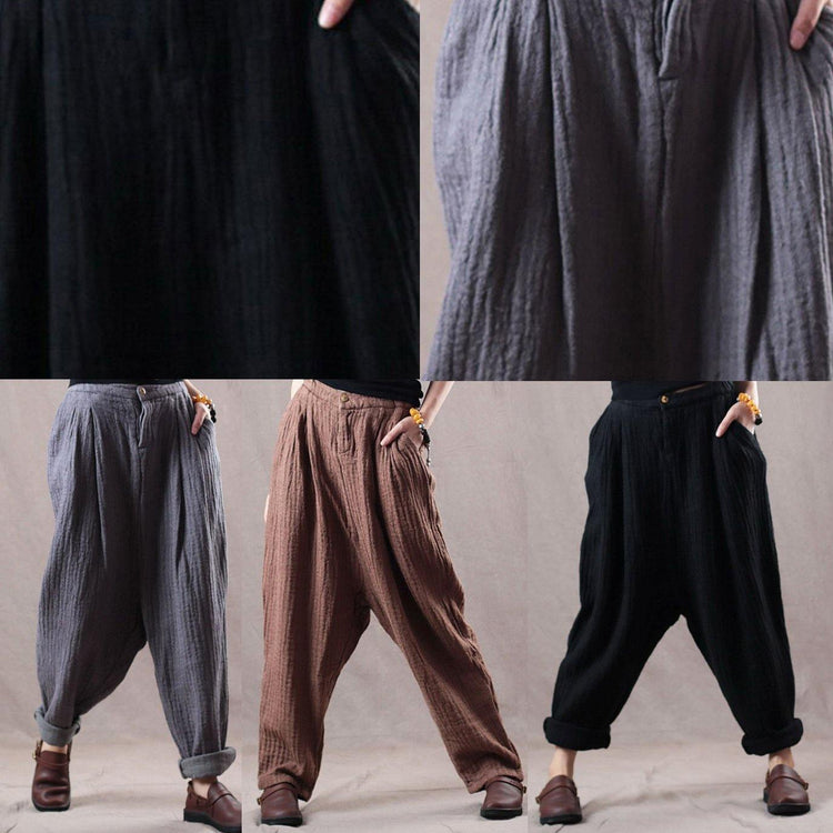 2018 brown autumn plus size linen pants casual women trousers - Omychic