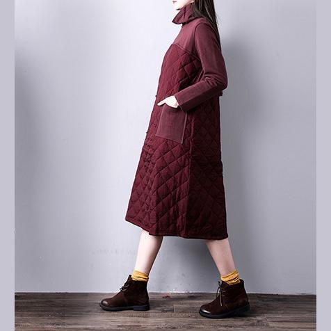 2018 burgundy women dress plus size high neck patchworkYZ-2018111417 - Omychic