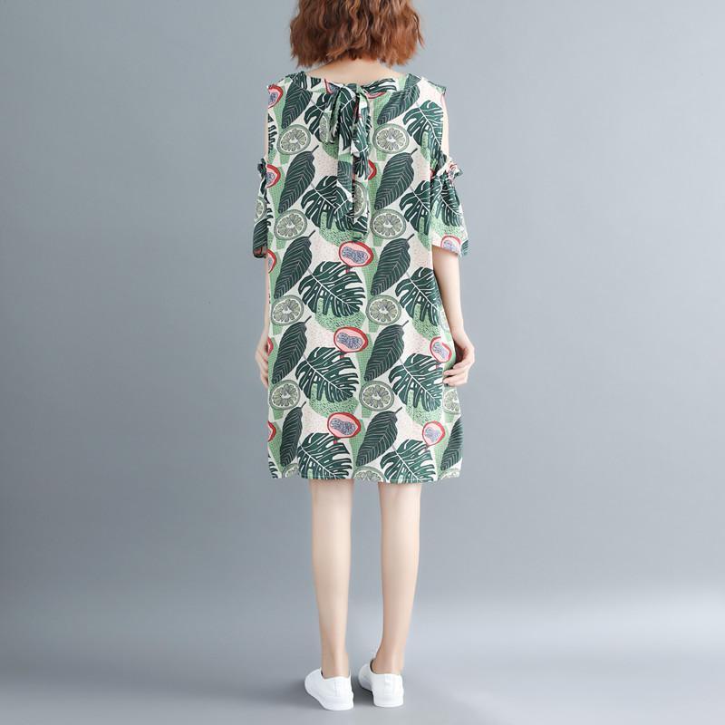2021 floral cotton dress trendy plus size Elegant off the shoulder half sleeve o neck cotton dress - Omychic