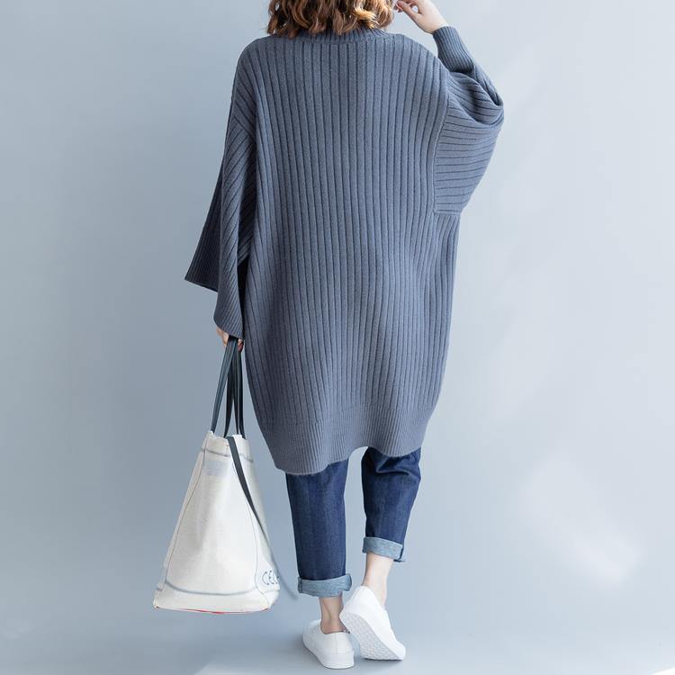 2021 Gray Cozy Sweater Casual Big V Neck Knitted Blouse New Loose Sleeve Winter Tops - Omychic