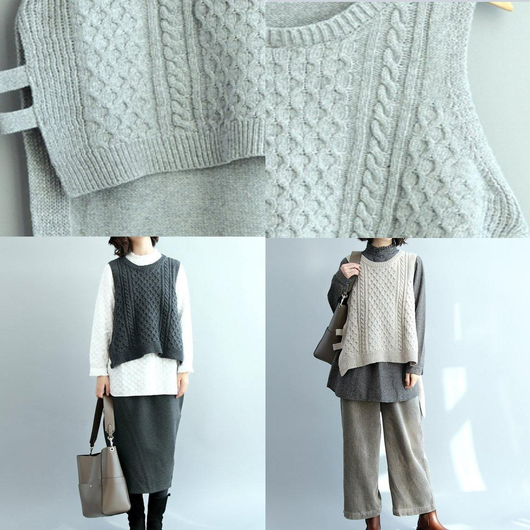 2018 gray knit sweaters trendy oversize side open sleeveless tops casual low high design blouse - Omychic