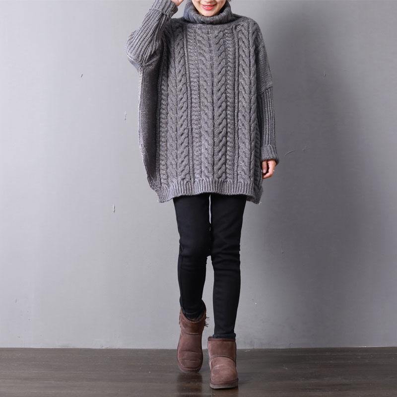 2021 Gray Knit Tops Fall Fashion Knit Sweat Tops High Neck Side Open Sweaters - Omychic