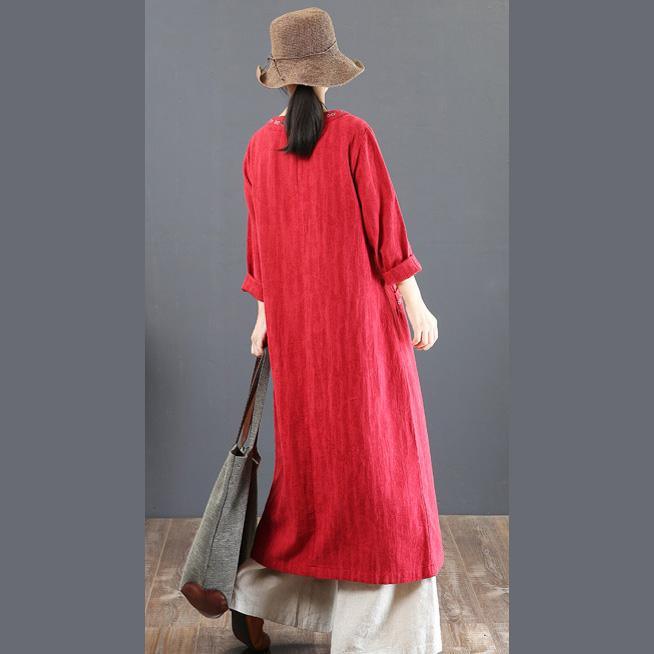 2018 green autumn casual dresses loose cotton maxi dress embroidery women maxi dress - Omychic