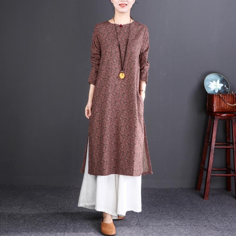 2018 light pink long cotton dress oversized Stand casual long sleeve baggy dresses - Omychic