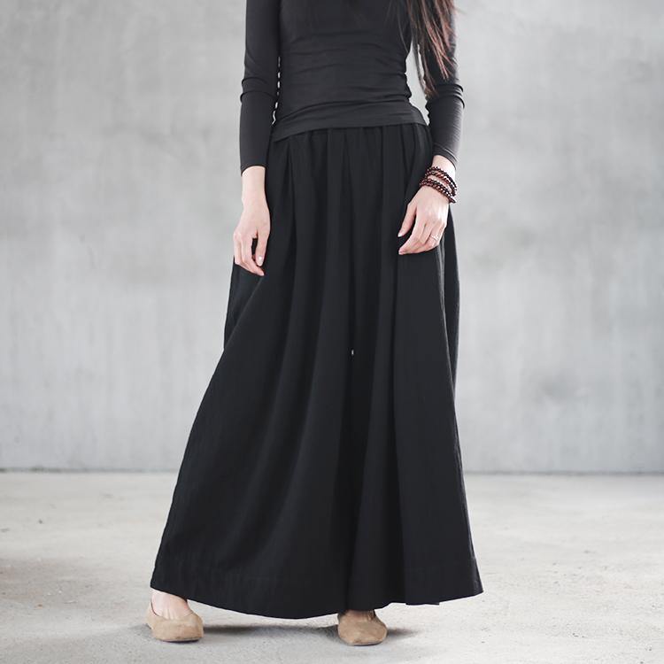 2018 new black vintage linen wide leg pants plus size elastic waist pants - Omychic