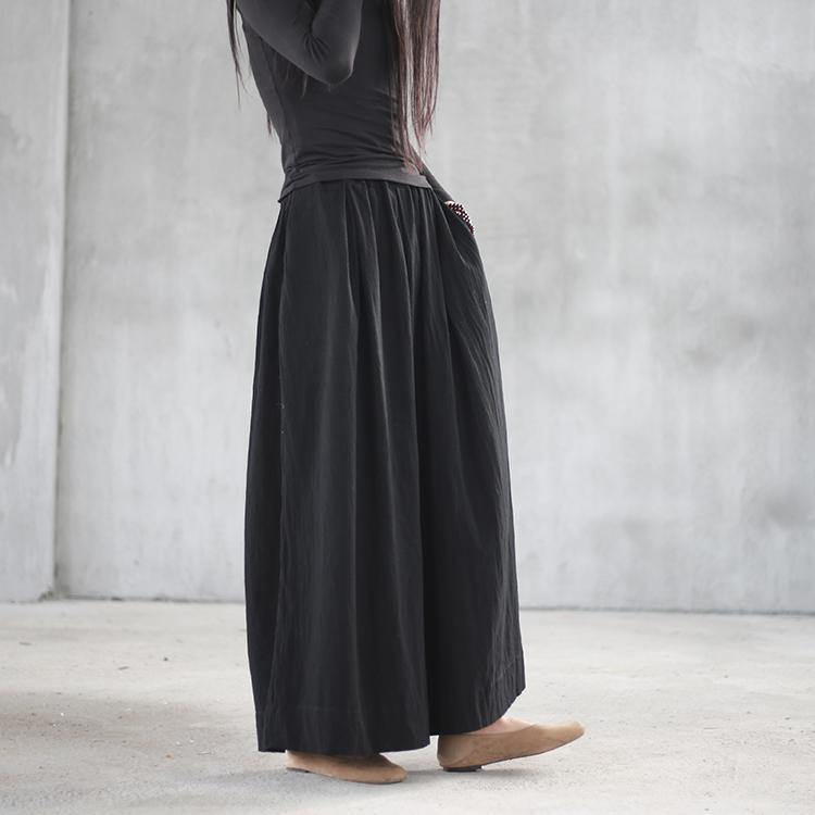 2018 new black vintage linen wide leg pants plus size elastic waist pants - Omychic