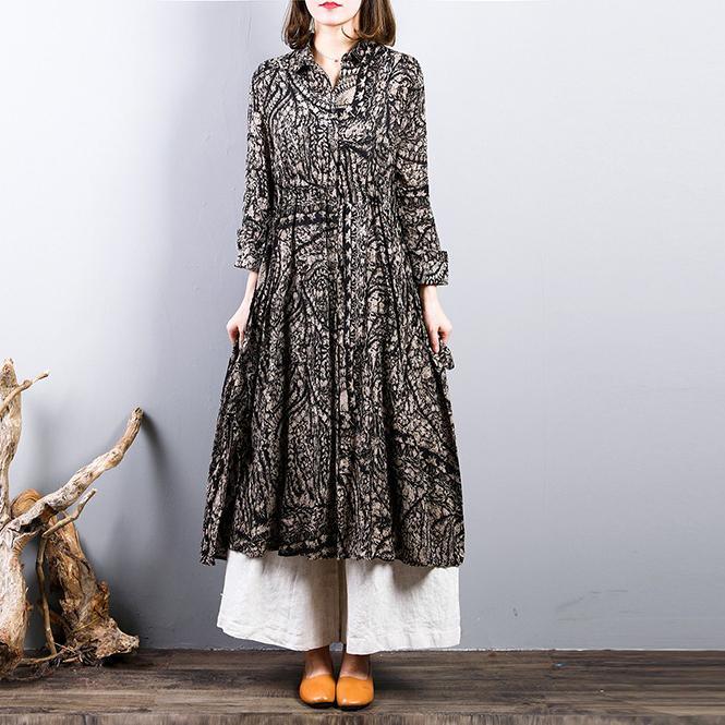 2018 prints linen thin coat oversized drawstring outwear women tunic side open Coat - Omychic