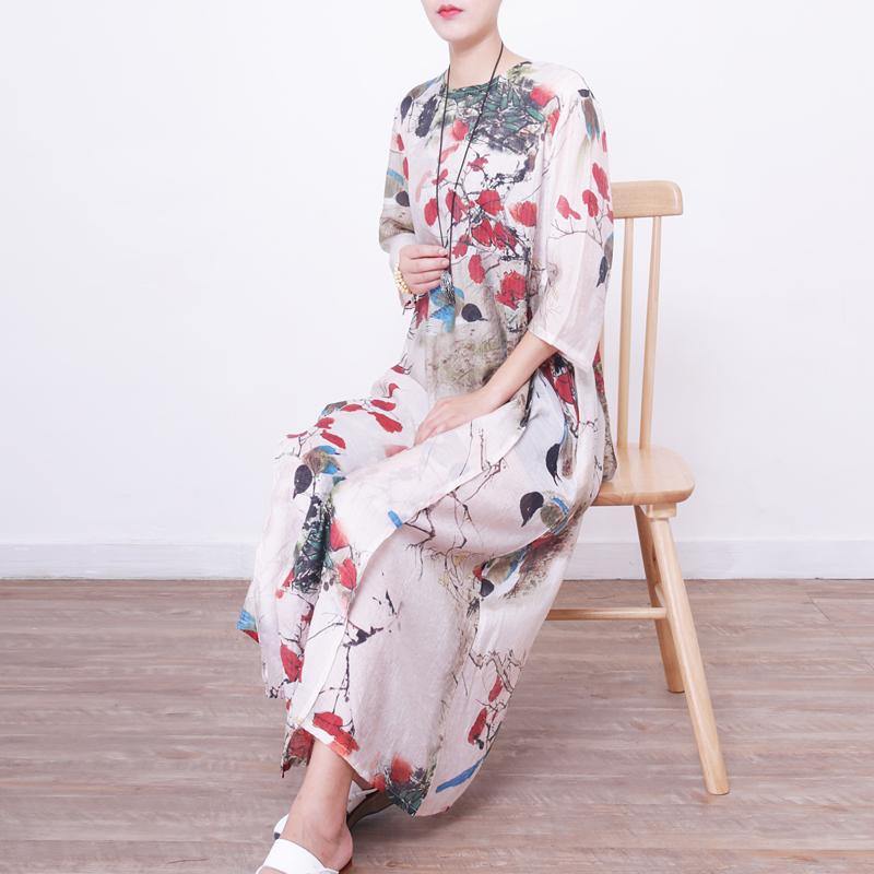2018 prints long dresses oversized bracelet sleeved gown Elegant o neck kaftans - Omychic