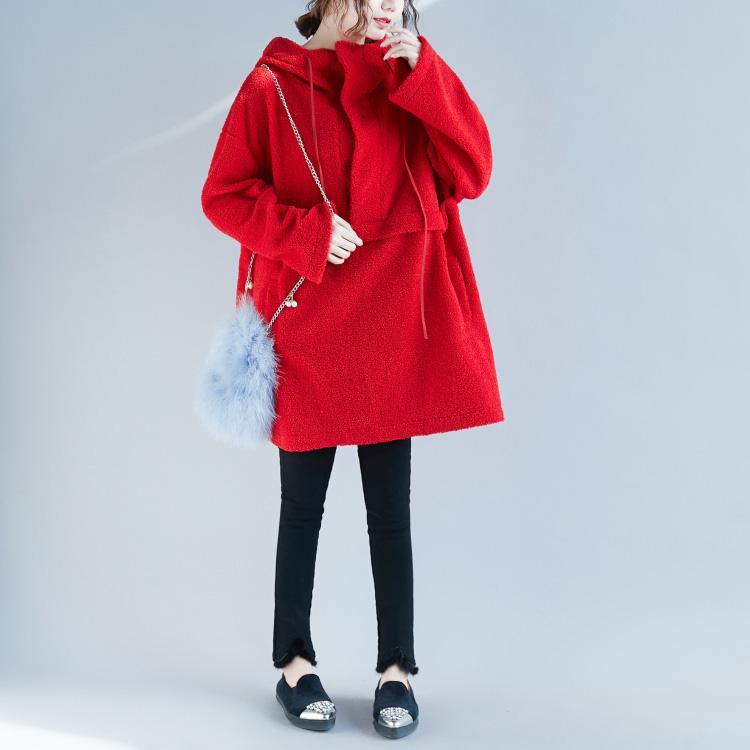 2018 red Woolen tops Women Loose fitting tops hooded women tops - Omychic