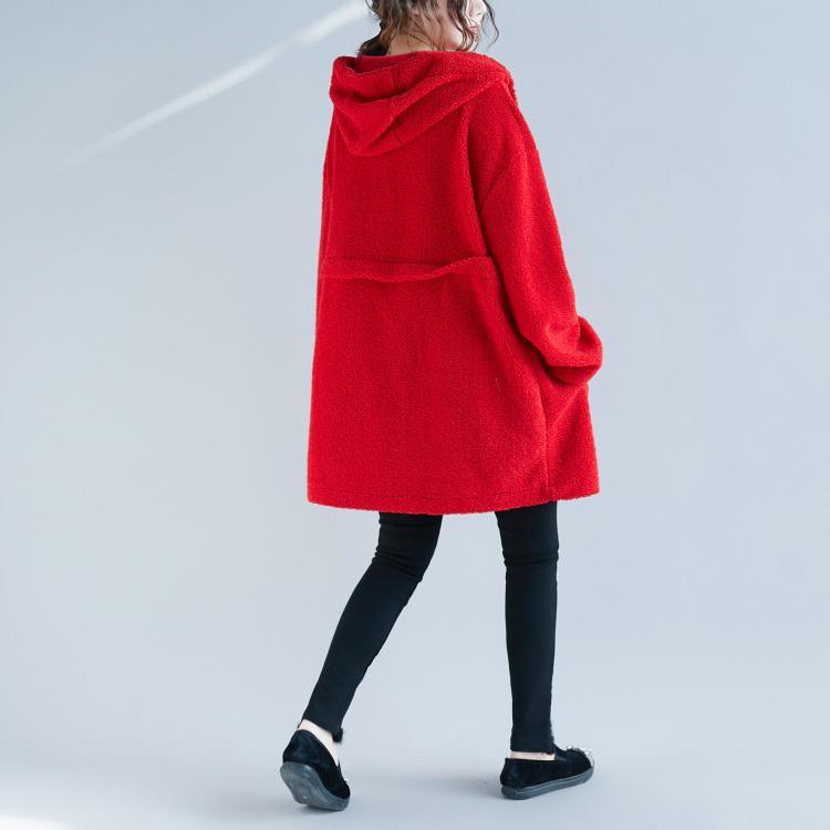 2018 red Woolen tops Women Loose fitting tops hooded women tops - Omychic