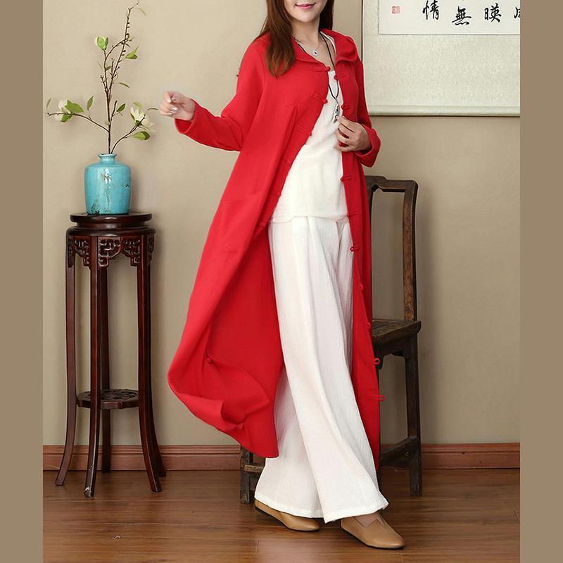 2018 red coat plus size hooded Coats new Chinese Button trench coat - Omychic