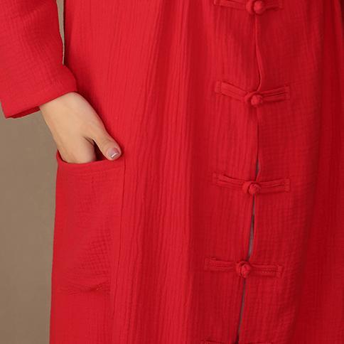 2018 red coat plus size hooded Coats new Chinese Button trench coat - Omychic