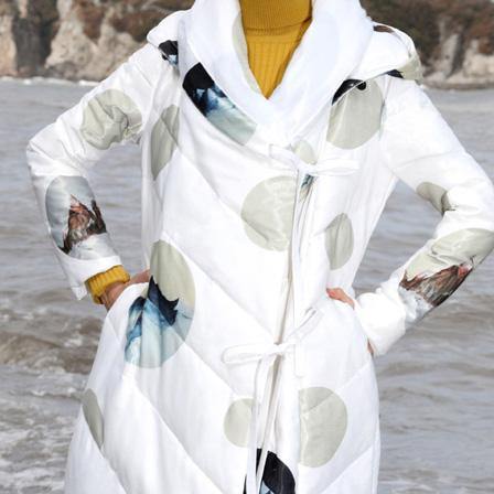 2018 white print duck down coat plus size thick winter jacket hooded winter outwear - Omychic