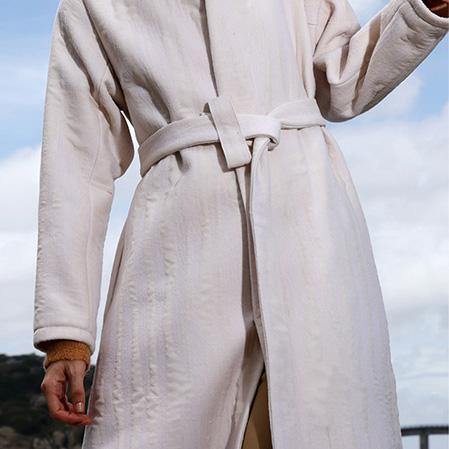 2018 white wool casual long winter coat V neck wrinkled woolen outweare mbroidery tie waist coat - Omychic